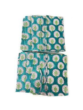 Electric Forest Cotton Napkins 20 X 20 Teal Aqua Hand Block Printed Set Of 12